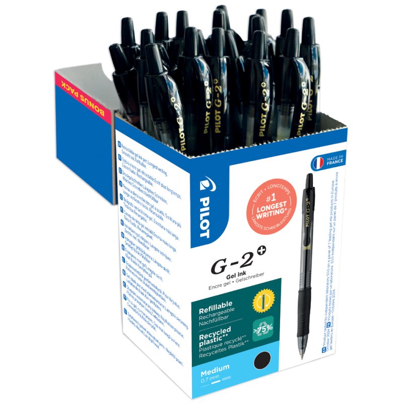 PILOT gelpen G-2 PLUS 07, navulbaar, blauw, 20 stuks