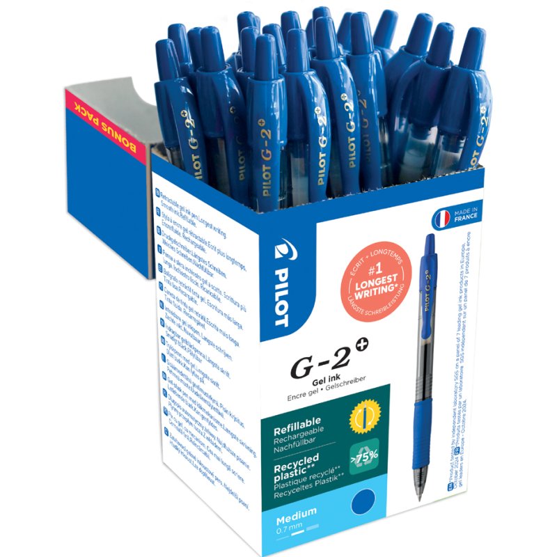 PILOT gelpen G-2 PLUS 07, navulbaar, blauw, 20 stuks
