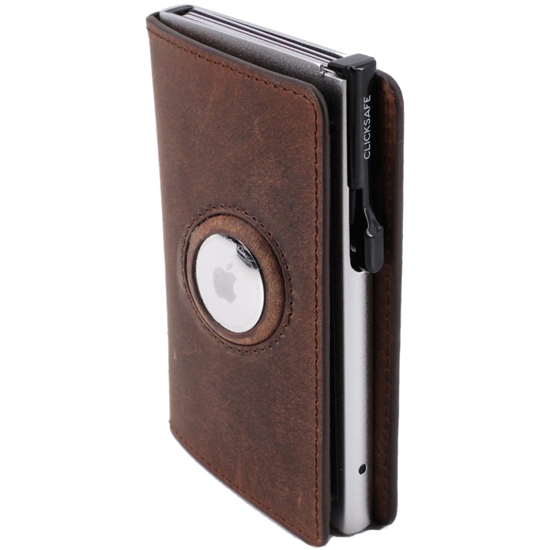 CLICKSAFE portemonnee SLIM met AirTag-vak, nappaleder, bruin