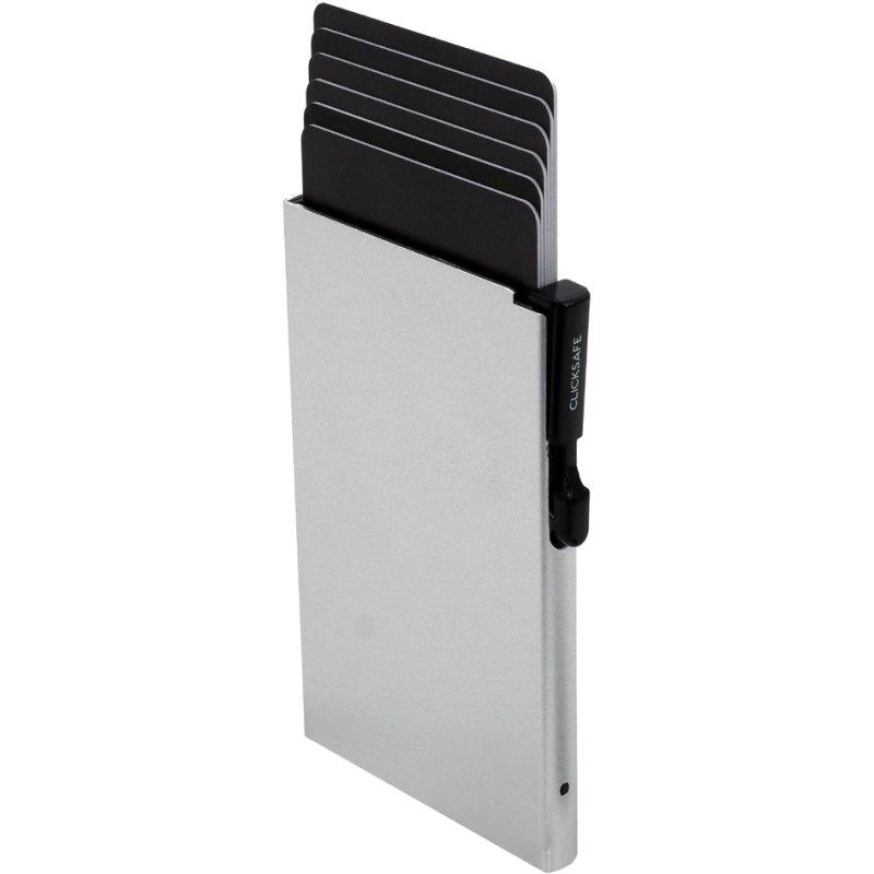 CLICKSAFE kaarthouder SLIM met klikknop, zilver, aluminium, RFID-bescherming