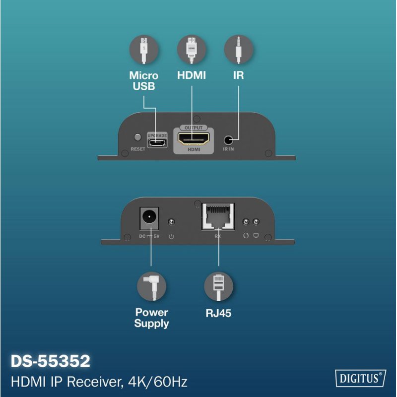 DIGITUS Récepteur HDMI IP 4K, 4K/60Hz, 120/200 m
