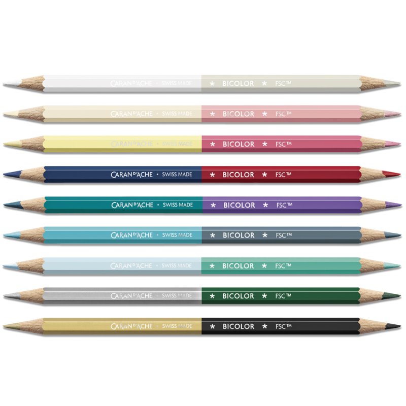 CARAN D'ACHE crayons de couleur BICOLOR ALPINE FROST, bicolore, soluble à l'eau, 10 pièces