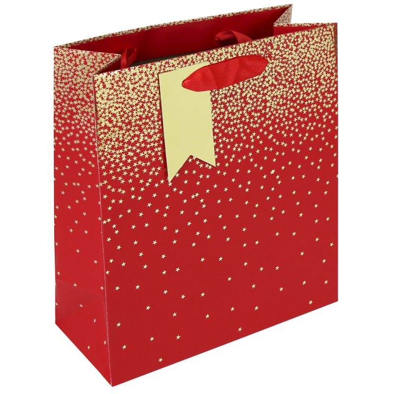 Clairefontaine sachet cadeau Noël Pluie d'étoiles rouge, 215×102×253 mm, papier enduit 210 g/m²