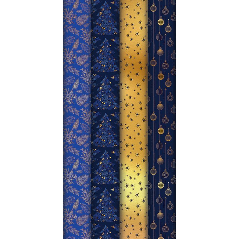 Clairefontaine papier cadeau Noël Azurite, 700 mm × 2 m, 80 g/m², 4 motifs