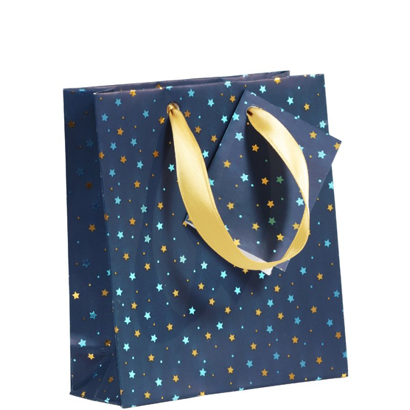 Clairefontaine sac cadeau de Noël Nuit bleutée, 120×45×135 mm, ruban satin doré