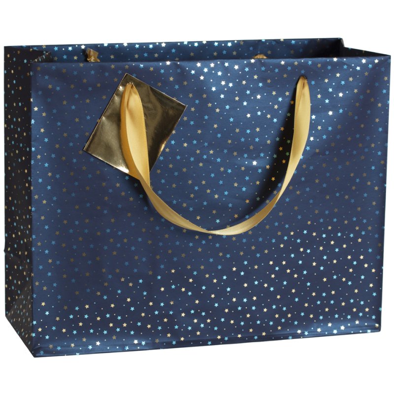 Clairefontaine sac cadeau de Noël Nuit bleutée, 120×45×135 mm, ruban satin doré