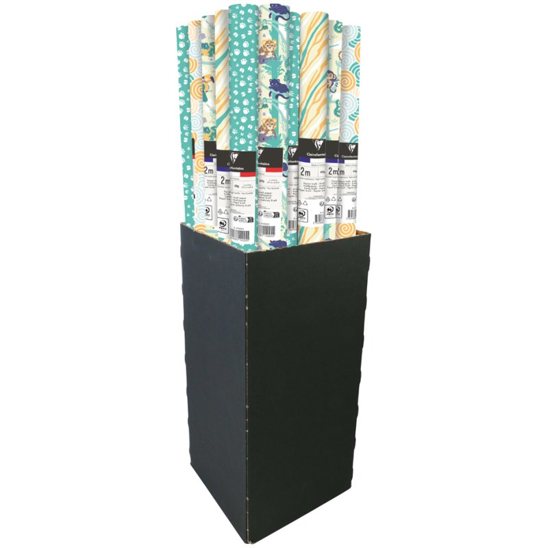 Clairefontaine papier cadeau Jungle, papier kraft blanc, 700 mm × 2 m, 30 rouleaux