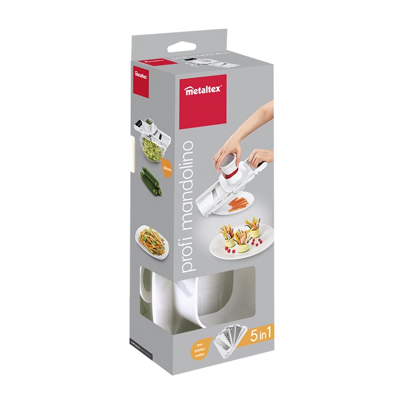 Metaltex Profi Multi-Râpe Mandolino, 5 lames interchangeables, blanc, acier inoxydable