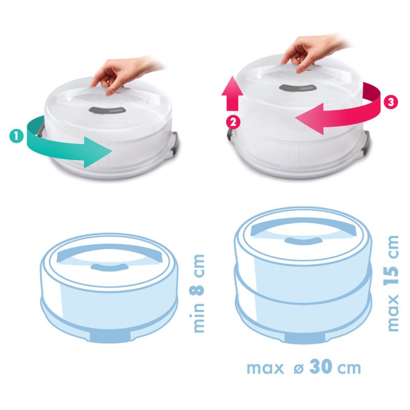 Metaltex boîte à gâteau, réglage hauteur, blanc transparent, diamètre 30 cm