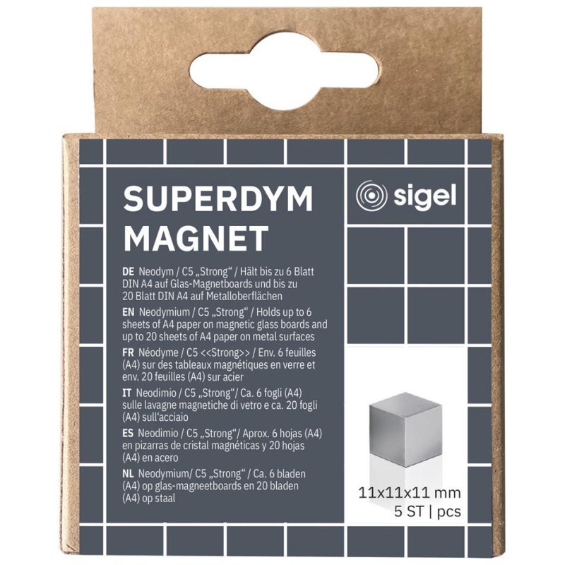 Sigel kubusmagneten Strong C5, zilver, 11×11×11 mm, 5 stuks