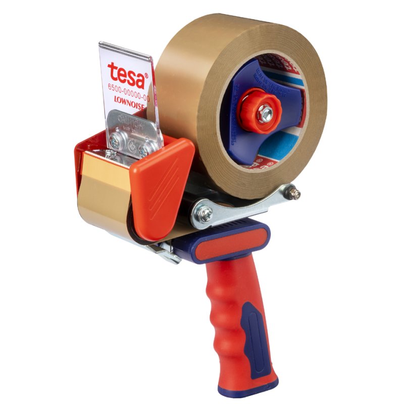 tesa LowNoise hand tape dispenser, packaging tape, red, up to 50 mm