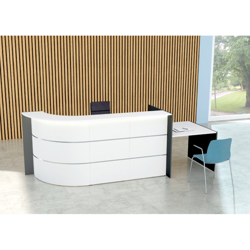 Kerkmann comptoir courbe BARI Up & Down, réglable électriquement, blanc, 3190×950×1120 mm