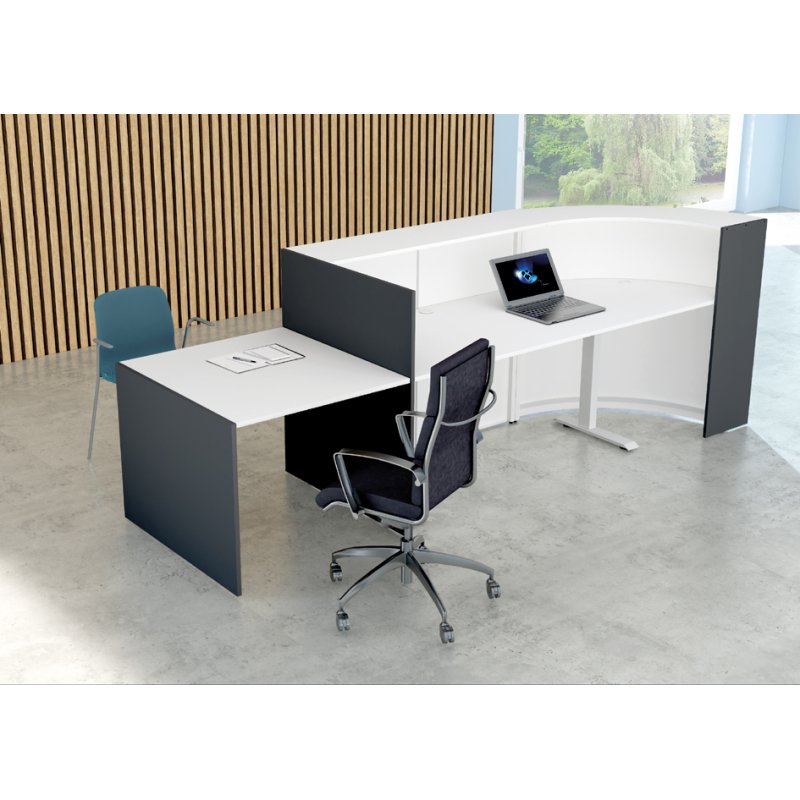 Kerkmann comptoir courbe BARI Up & Down, réglable électriquement, blanc, 3190×950×1120 mm