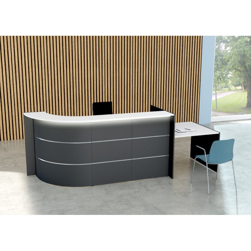 Kerkmann comptoir courbe BARI Up & Down, réglable électriquement, blanc, 3190×950×1120 mm