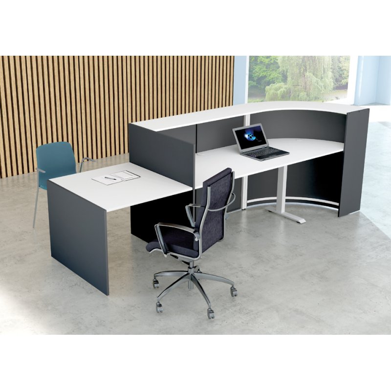 Kerkmann comptoir courbe BARI Up & Down, réglable électriquement, blanc, 3190×950×1120 mm