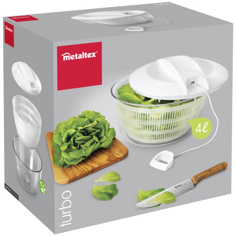 Metaltex essoreuse à salade Turbo, mécanisme à cordon, blanc, 4 litres
