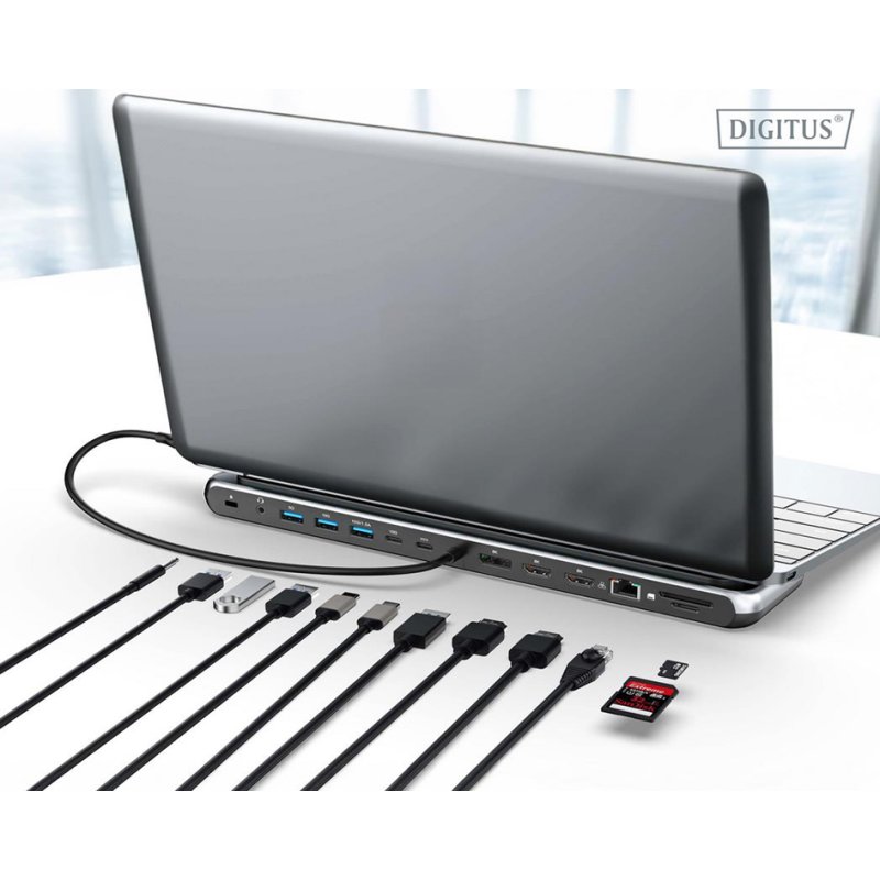 DIGITUS station d'accueil, USB-C, 12 ports, gris/noir