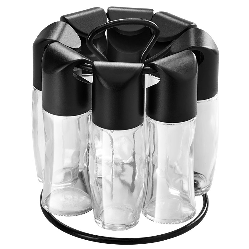 Metaltex porte-épices rotatif, blanc, 8 pots en verre, étiquettes incluses