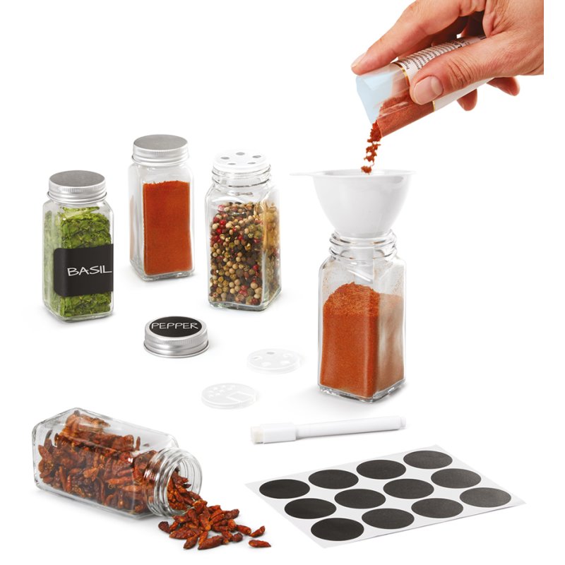 Metaltex ensemble saupoudreur d'épices Shake-It, 120 ml, 12 pots en verre, avec accessoires