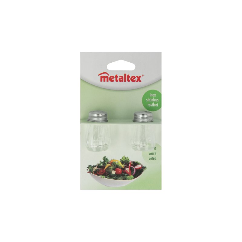 Metaltex salt and pepper shaker set, glass and stainless steel, 2 pieces