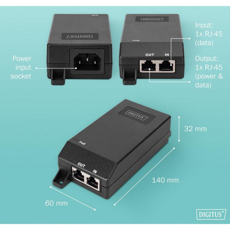 DIGITUS Injecteur Ethernet Gigabit PoE+, 802.3at, 30 W