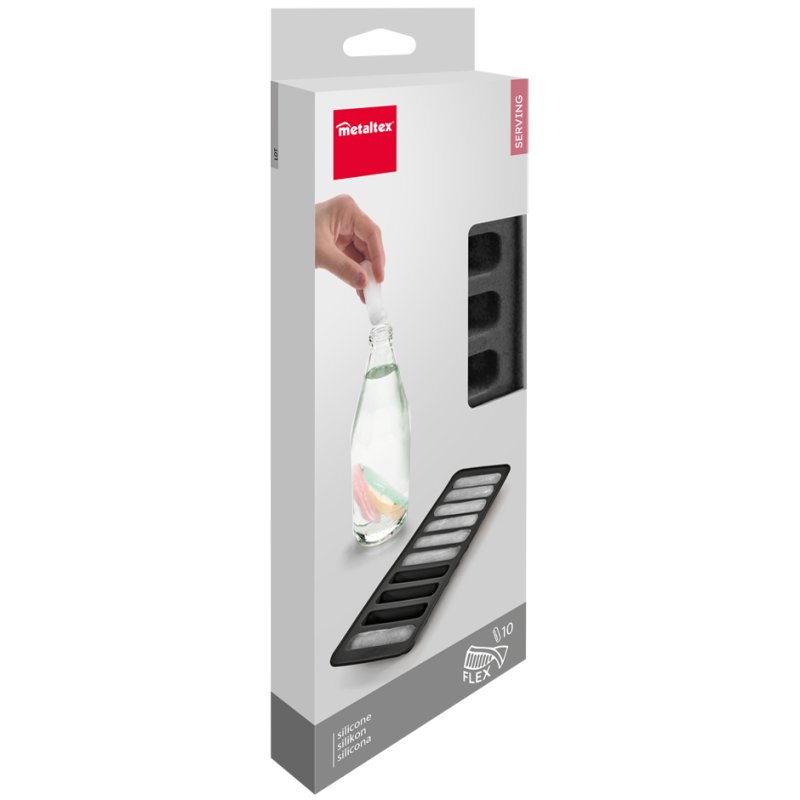 Metaltex ijsblokjesvorm siliconen, 10 ijssticks, zwart, 70×15 mm