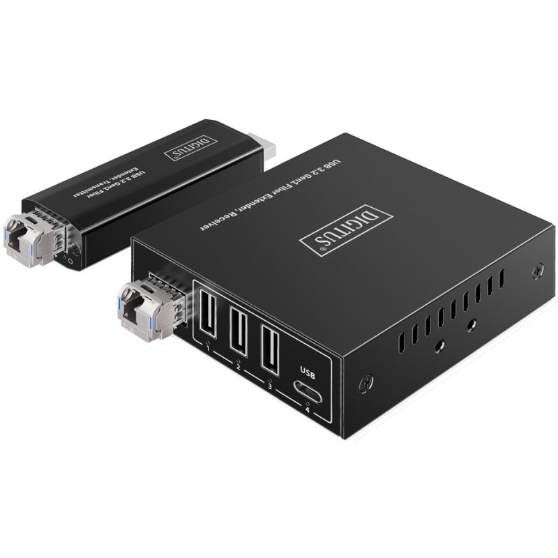 DIGITUS USB 3.2 Gen1 extender, black, 4 ports, fibre optic, 20 km