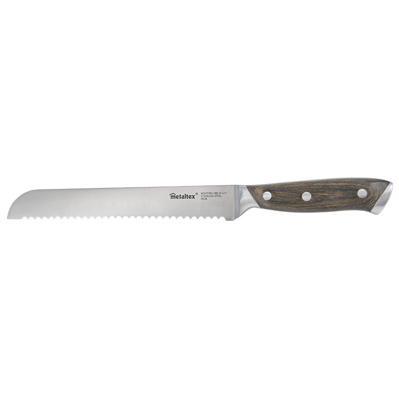 Metaltex couteau à pain Heritage, manche en bois, 33 cm, acier inoxydable