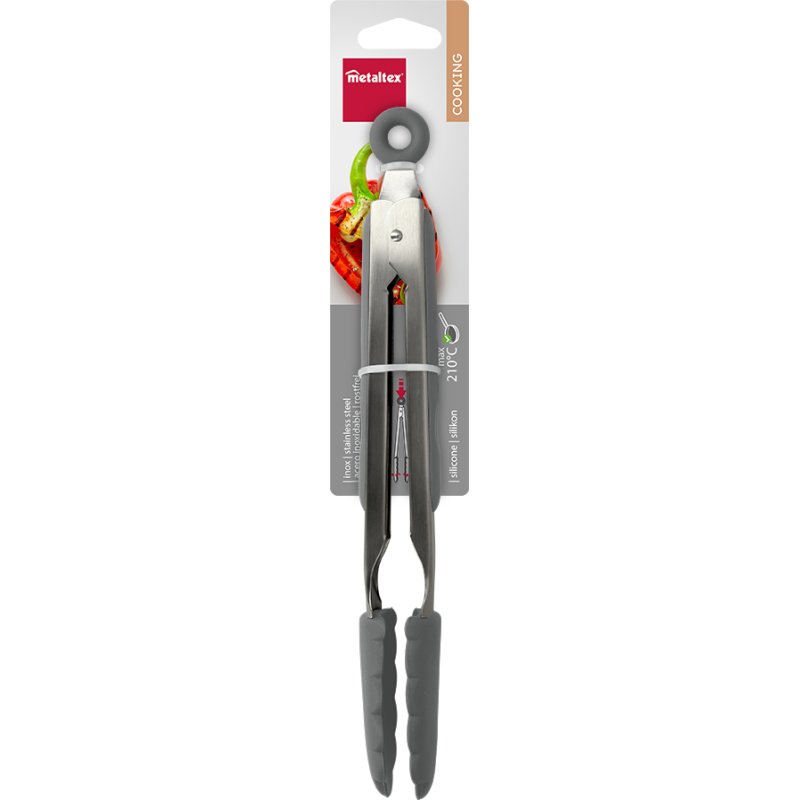 Metaltex braad- en grilltang, zilver/zwart, 275 mm, hittebestendig tot 230°C