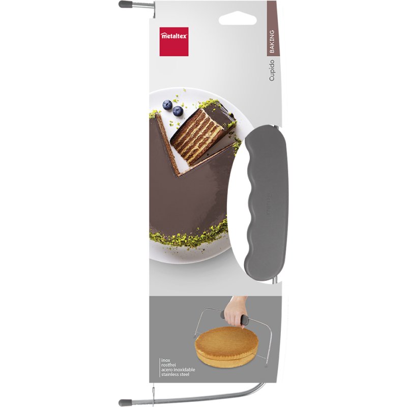 Metaltex cake base cutter Cupido, grey, height-adjustable, stainless steel wire, 350 mm wide