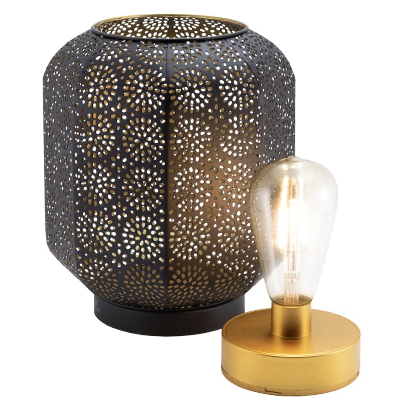 Securit Lampe de table LED MARRAKECH, rechargeable, noir/or, dimmable
