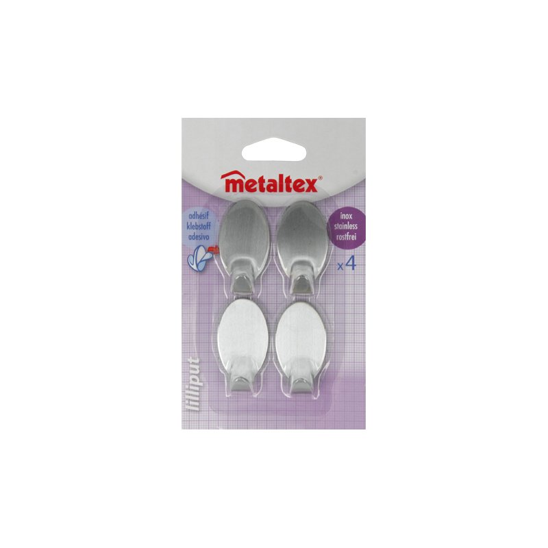 Metaltex ensemble de crochets adhésifs, ovale, acier inoxydable, 4 pièces