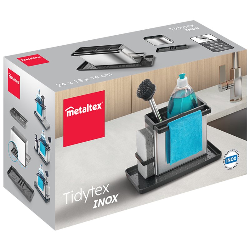 Metaltex sink organiser Tidytex INOX, silver/black, 240×130×140 mm