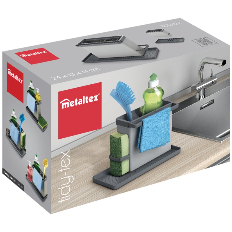 Metaltex organisateur d'évier Tidytex, plastique, gris, 240×130×140 mm