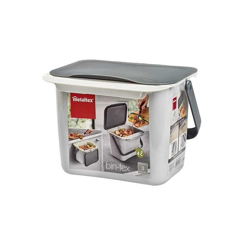 Metaltex bio-afvalemmer Bintex met deksel, grijs, 4 liter