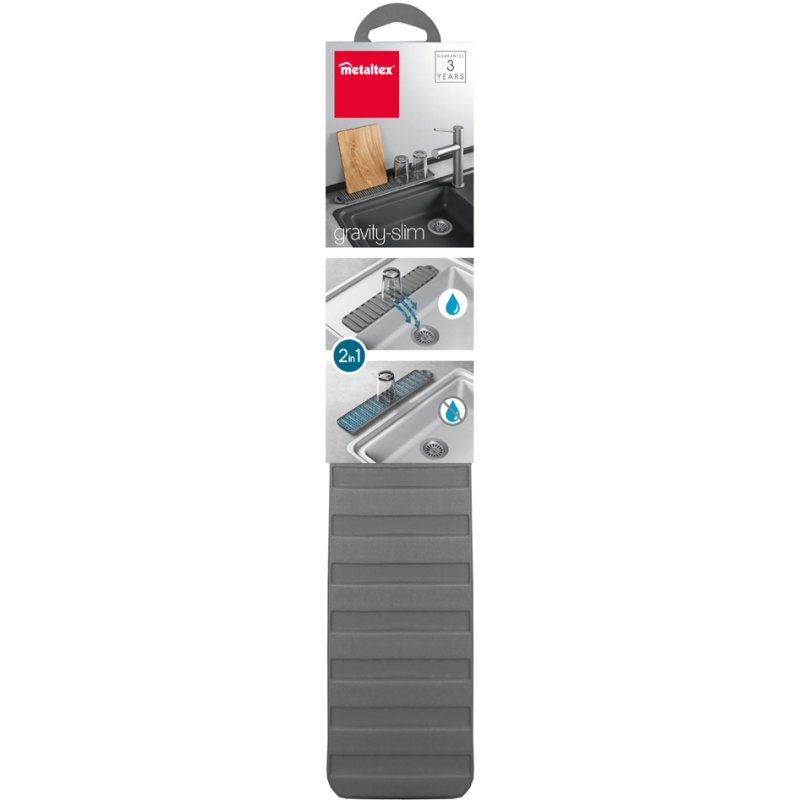 Metaltex tapis d'égouttage Gravity-Slim, gris, 40×8×1,2 cm