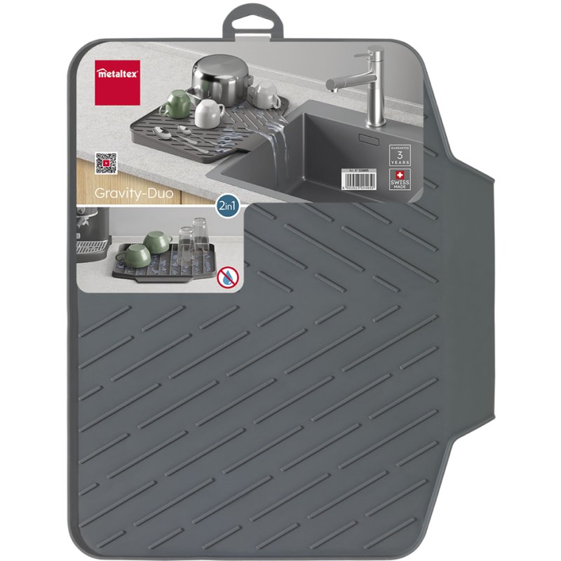 Metaltex afdruipmat Gravity-Duo, rubber, grijs, 40×33 cm