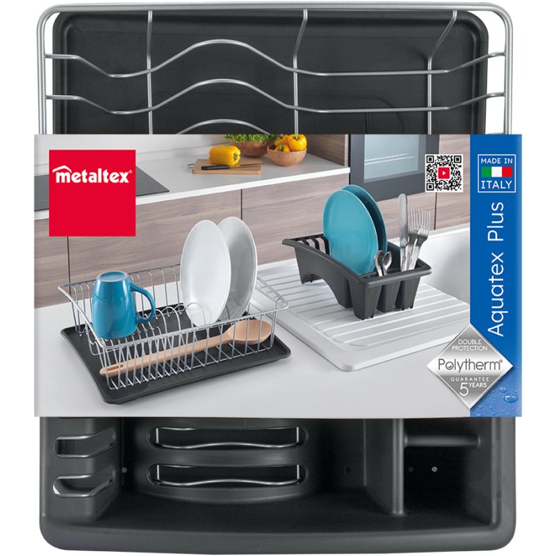 Metaltex afdruiprek Aquatex PLUS, zilver/antraciet, 35×30×11 cm