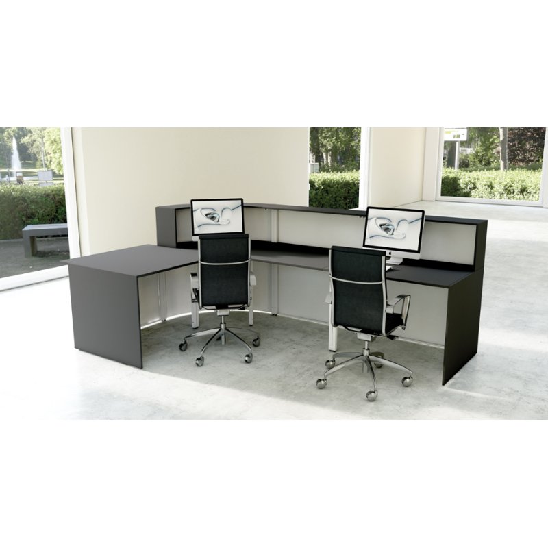 Kerkmann comptoir Cento 9 avec espace conseil, blanc/anthracite, 295×80×110 cm