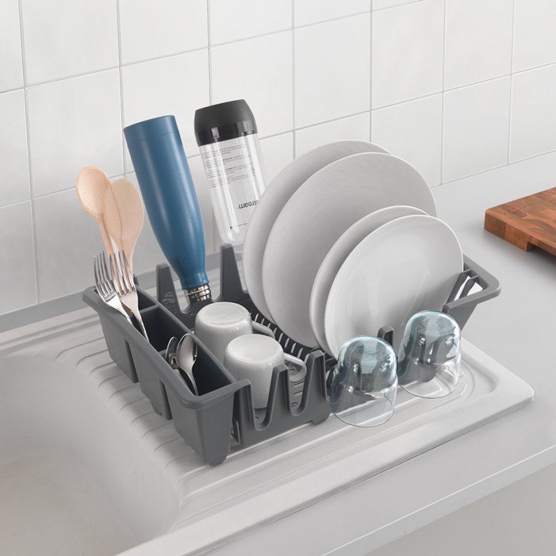 Metaltex afdruiprek Smartex, grijs, met bestekhouder, 48×29×12 cm