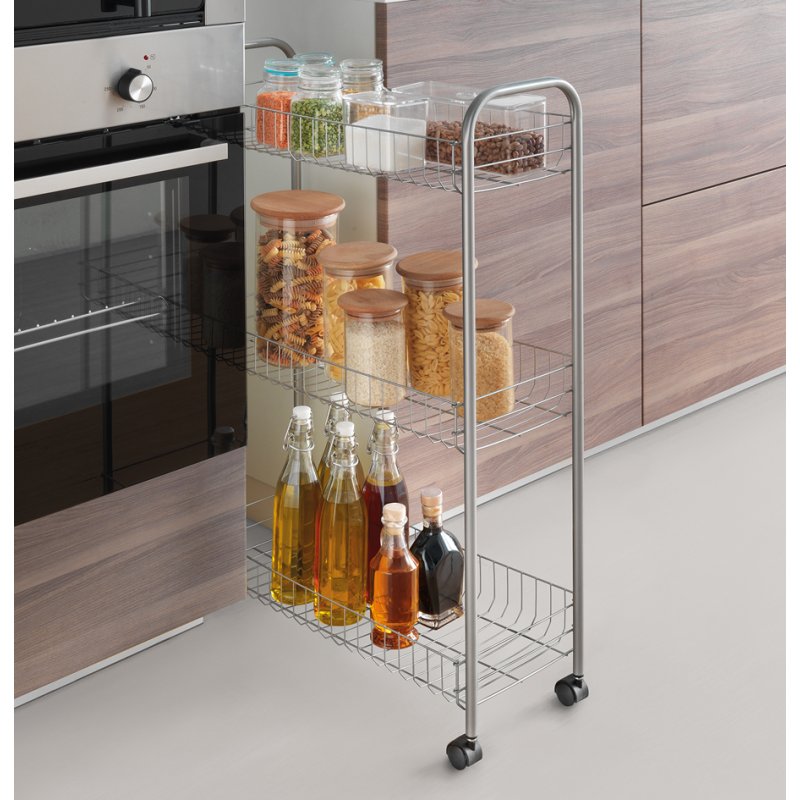 Metaltex serveerwagen Slim Deluxe, 3 etages, zilvermetallic, 23×56×84 cm