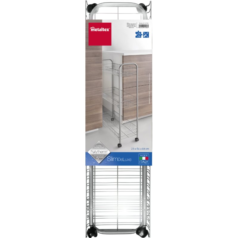 Metaltex serveerwagen Slim Deluxe, 3 etages, zilvermetallic, 23×56×84 cm