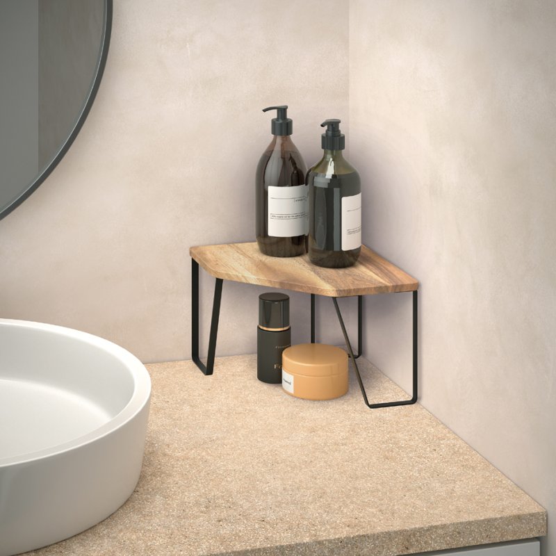 Metaltex étagère d'angle York LAVA, noir/brun, 1 étage, style industriel, 250×250×160 mm