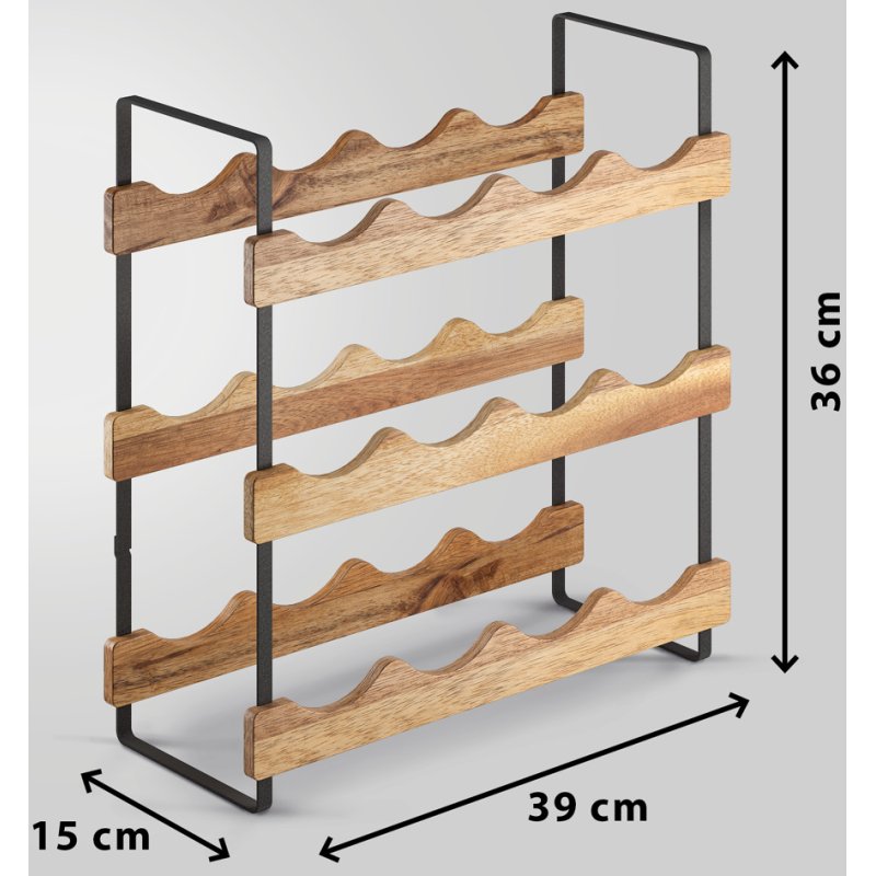 Metaltex flessenrek York LAVA, 3 etages, 12 flessen, mat zwart