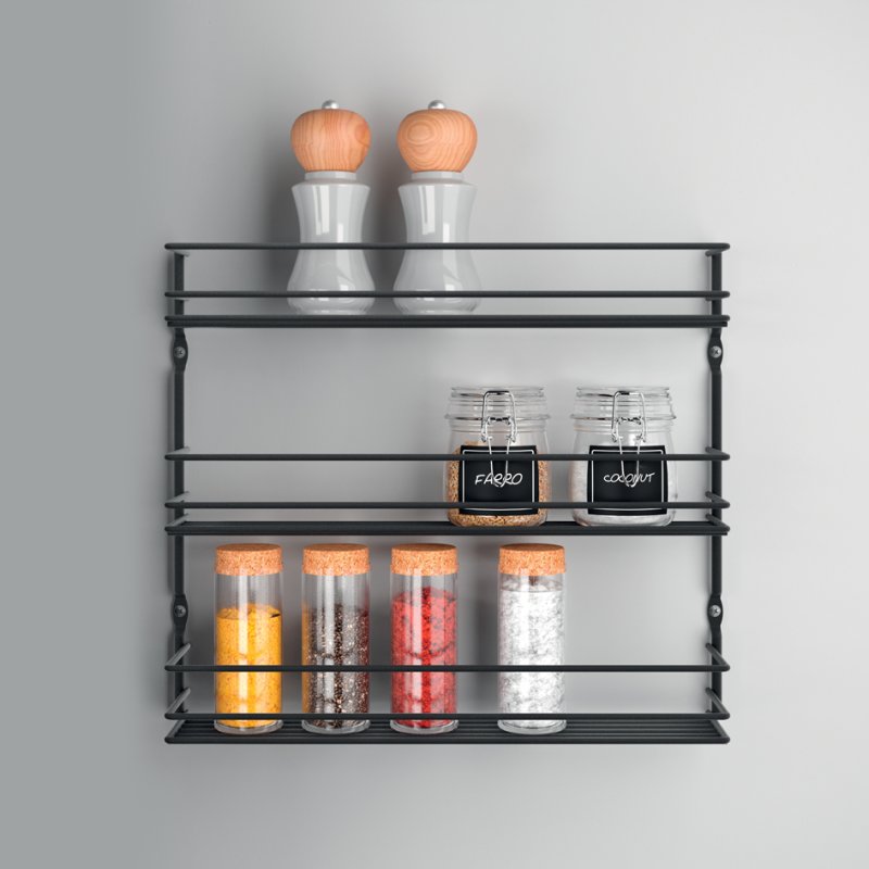 Metaltex kruidenrek Pepito, 3-laags, mat zwart, wand/deur montage