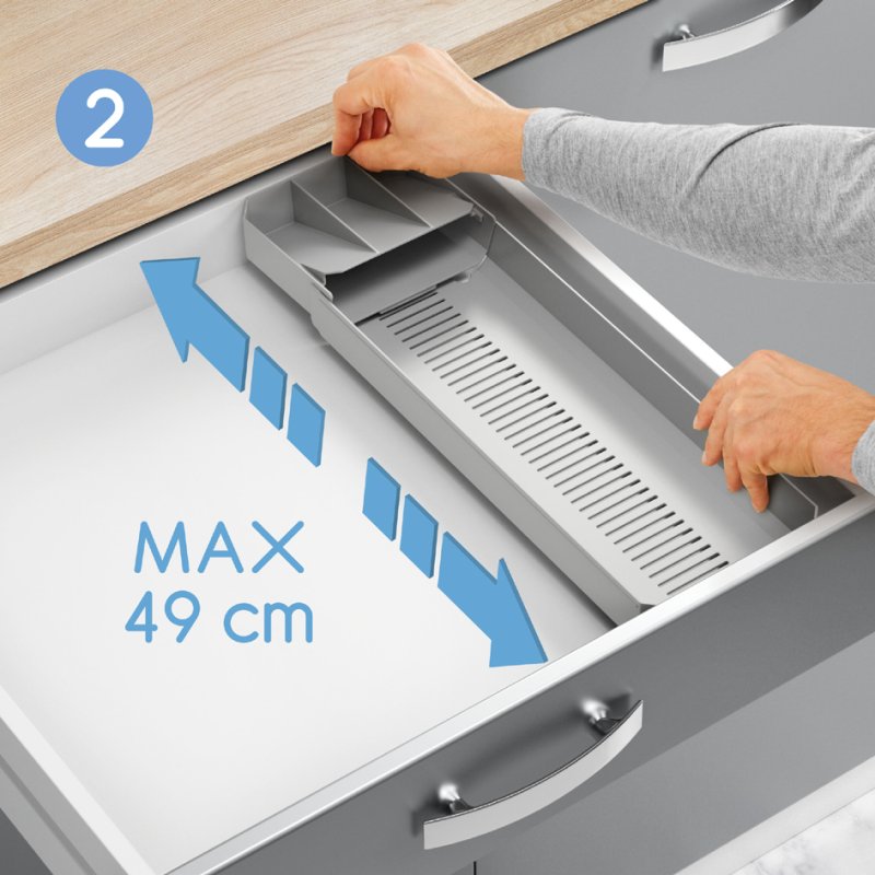 Metaltex bac à couverts Uni-Fit, réglable, plastique, gris