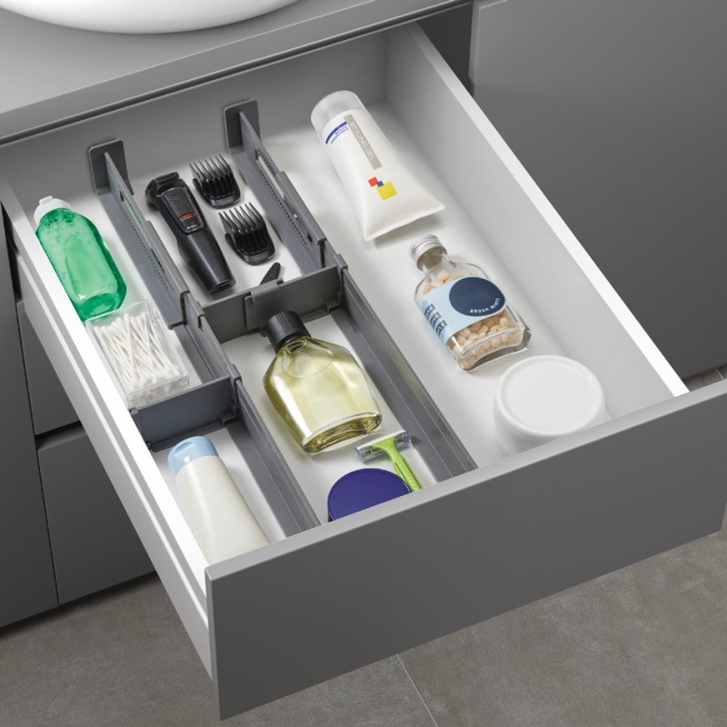 Metaltex organisateur de tiroir Multi-Fit, ABS, gris, coulissant 390-490 mm