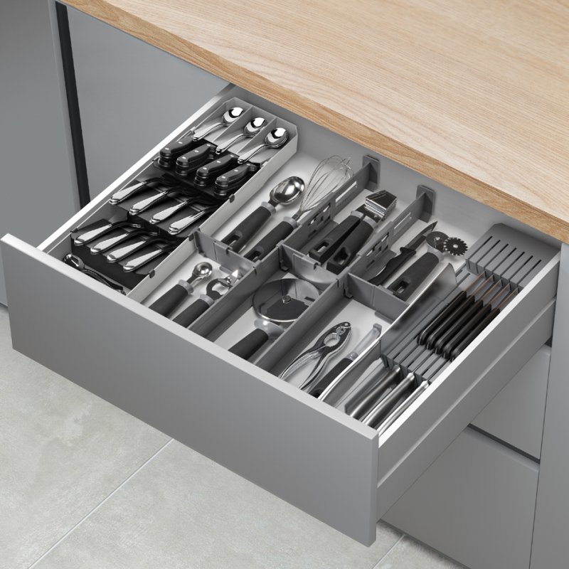 Metaltex organisateur de tiroir Multi-Fit, ABS, gris, coulissant 390-490 mm