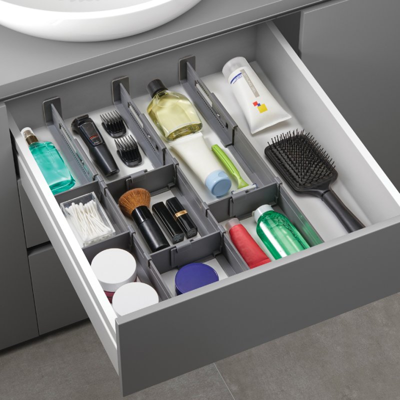 Metaltex Multi-Fit PLUS drawer organiser, adjustable, grey, ABS