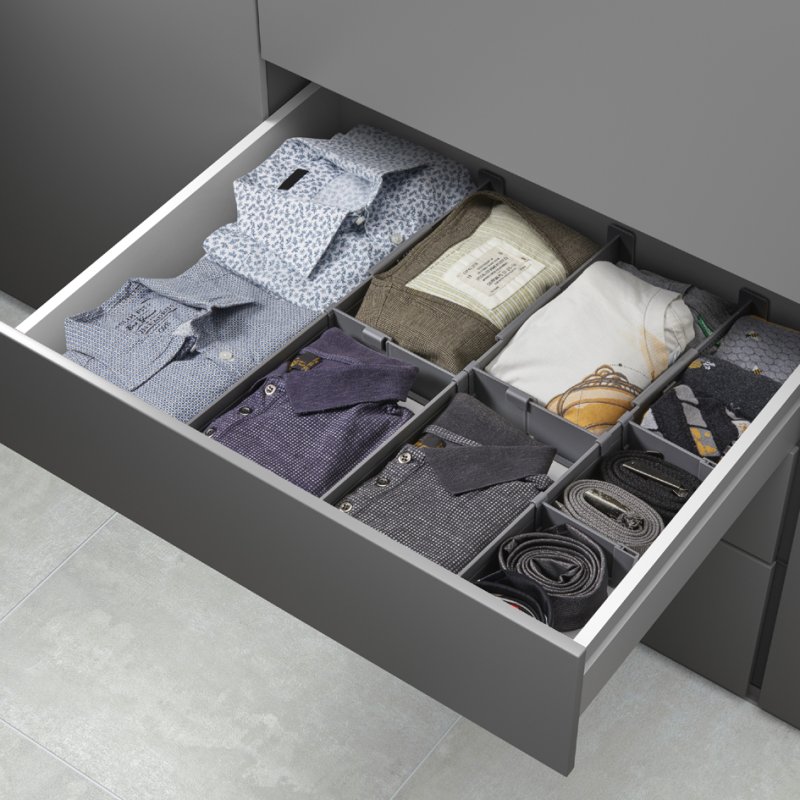 Metaltex Multi-Fit PLUS drawer organiser, adjustable, grey, ABS